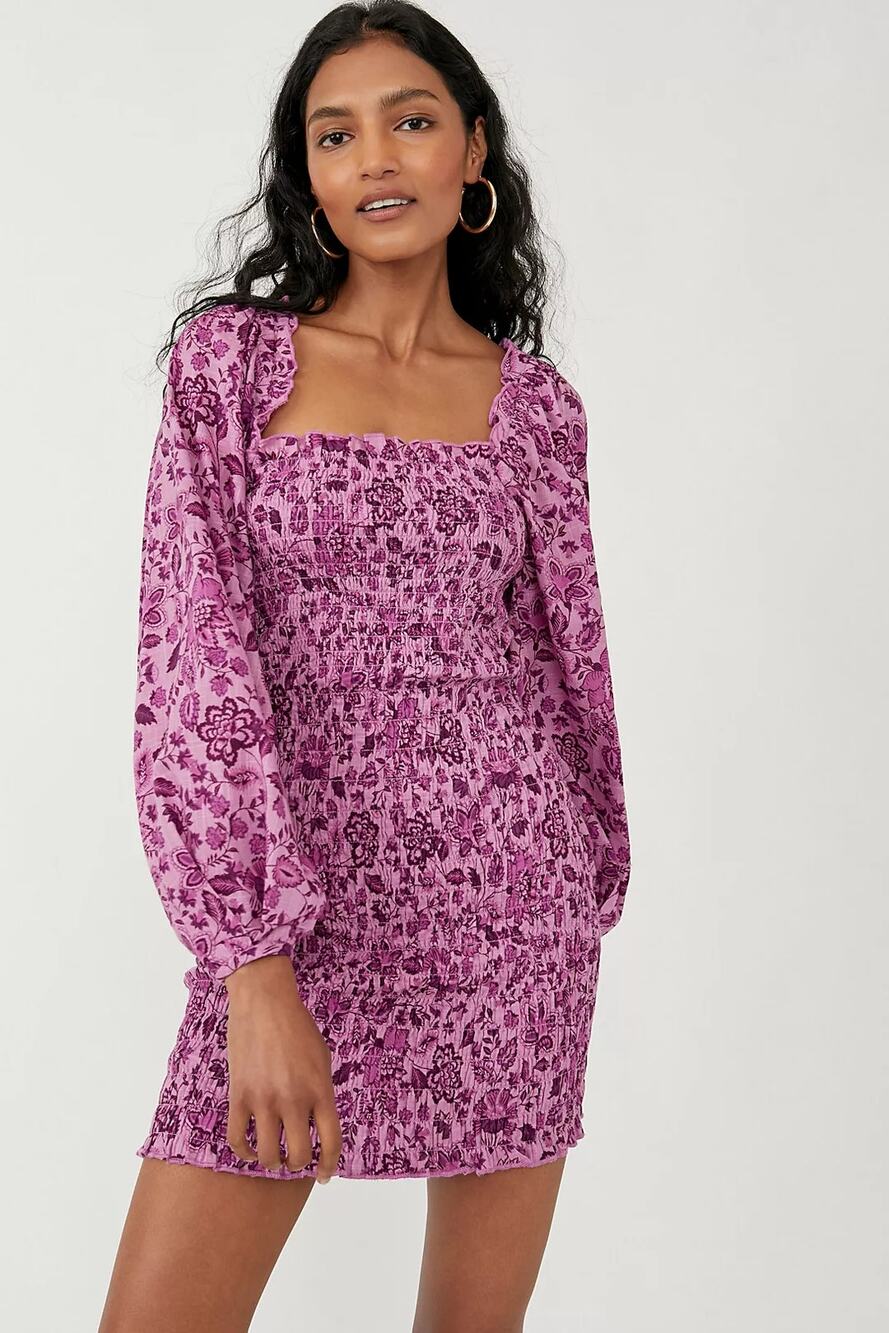 NWT Free People Smock It To Me Mini Dress Azalea Combo Floral Purple Size Small